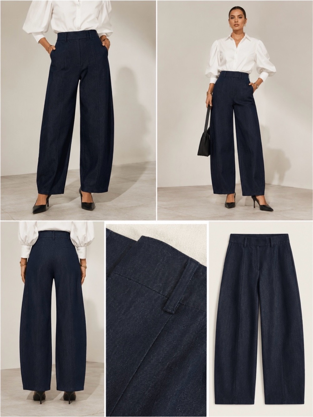 Christian Siriano Dark Navy•mid-rise •barrel Leg Trousers
